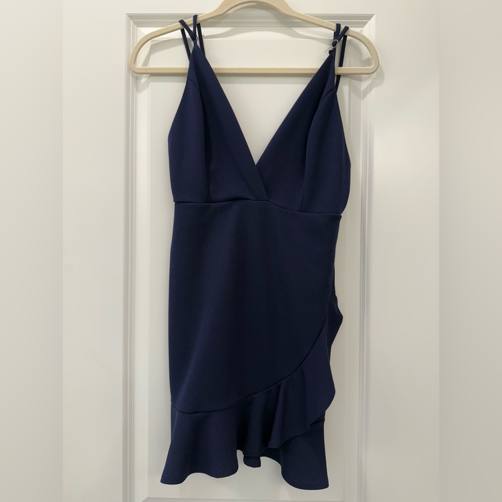 Chic Asymmetrical Navy Dress